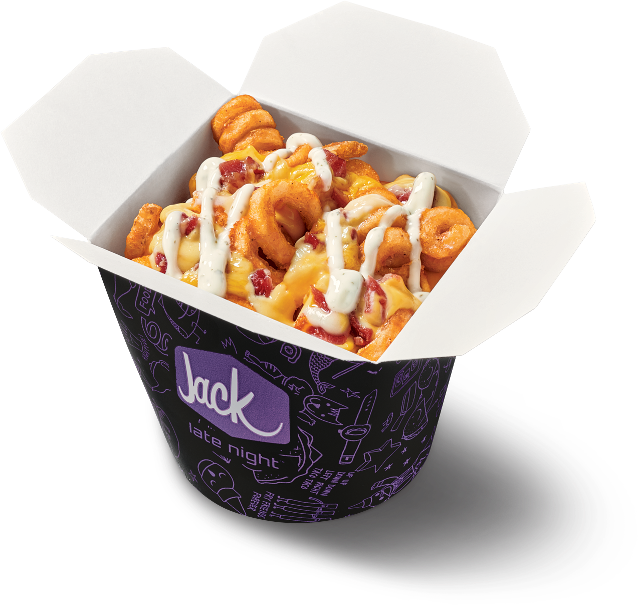 Curly Fries Cheese Bacon Container