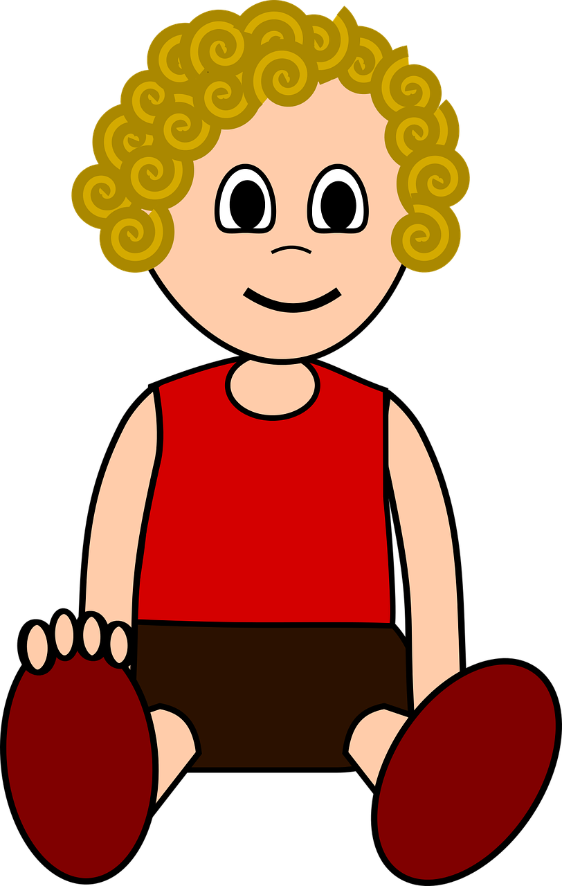 Curly Haired Cartoon Child PNG with transparent background