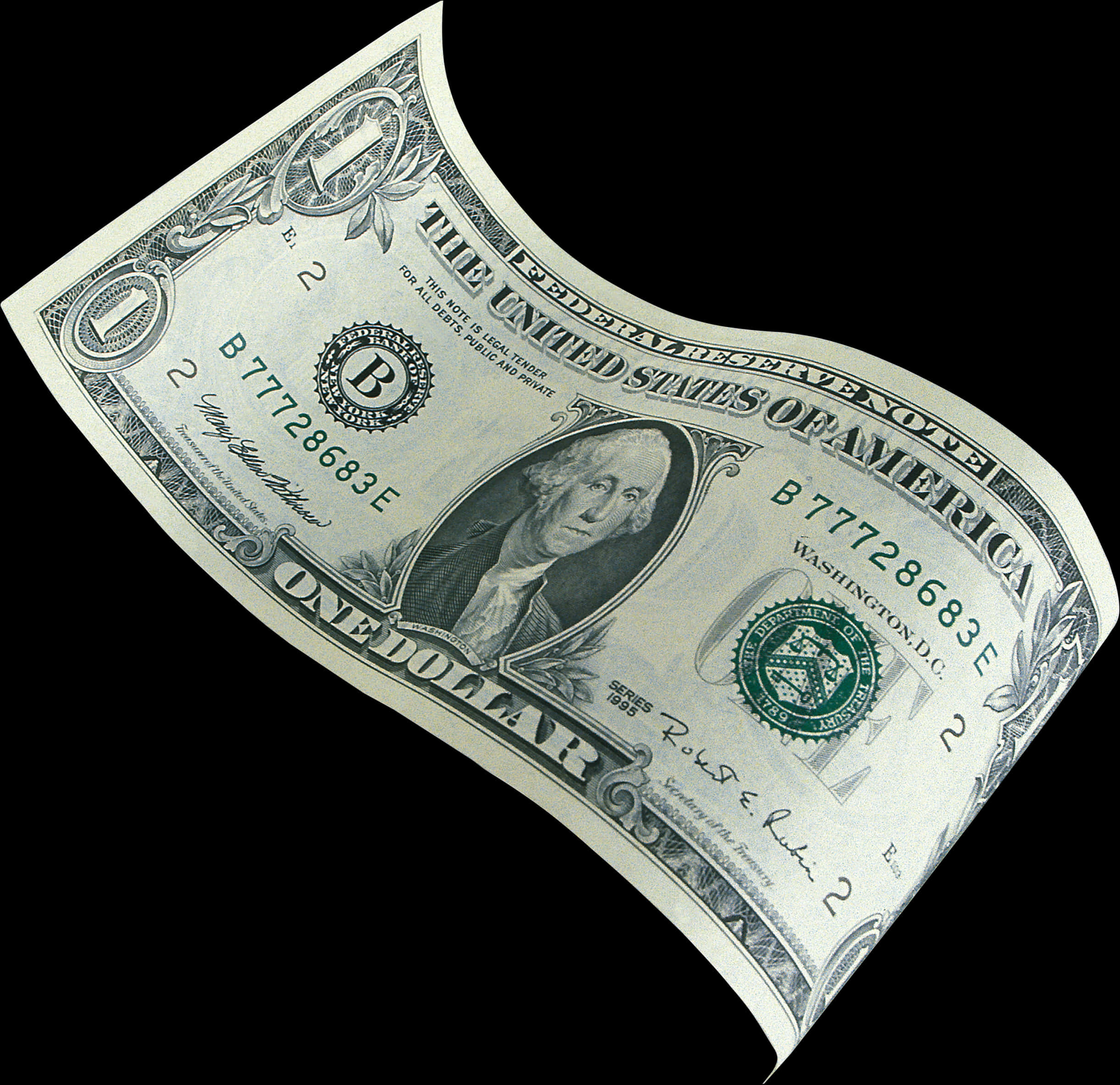 Curved One Dollar Bill PNG image with a transparent background, free high-resolution download