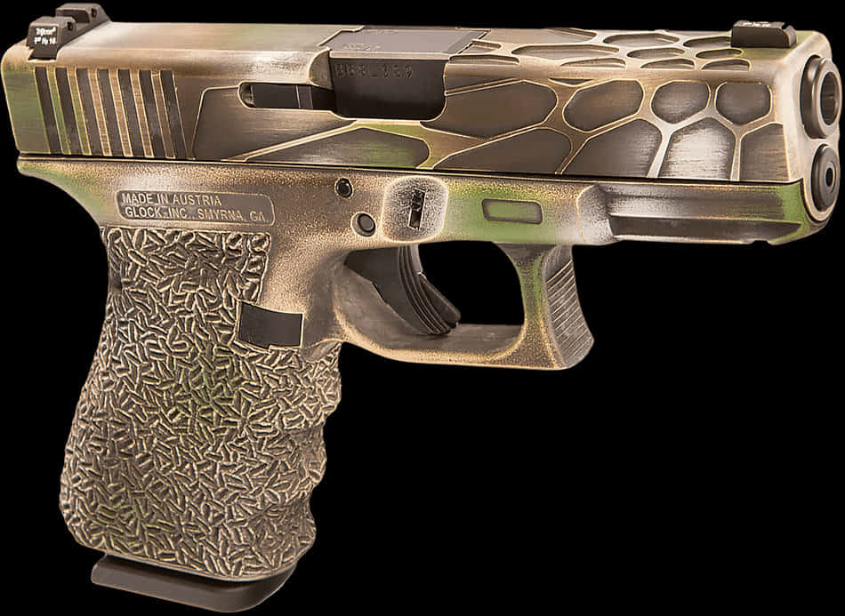 Custom Camo Glock Pistol PNG with transparent background