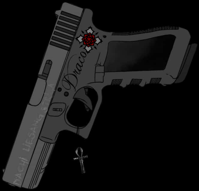 Custom Engraved Glock Pistol PNG with transparent background