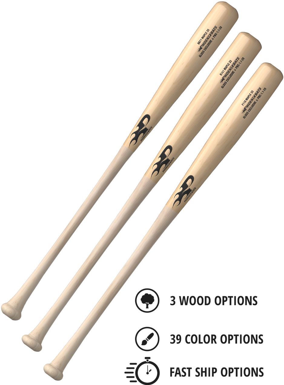 Custom Wooden Baseball Bats Options PNG with transparent background