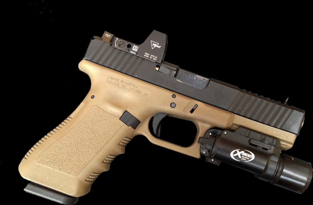 Customized Glock Pistolwith Accessories PNG with transparent background