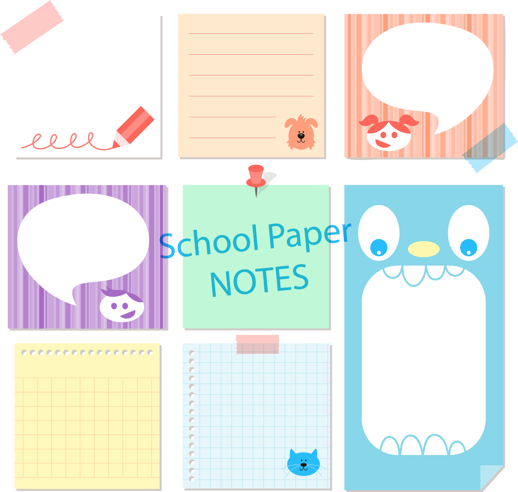 Cute_ Animal_ Themed_ Sticky_ Notes PNG with transparent background