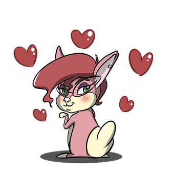 Cute Anthropomorphic Bunnywith Hearts PNG with transparent background