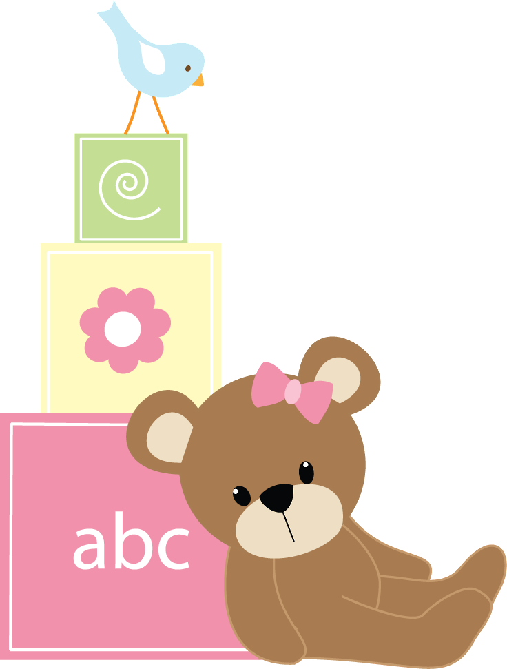 Cute Bearand Birdwith Baby Blocks