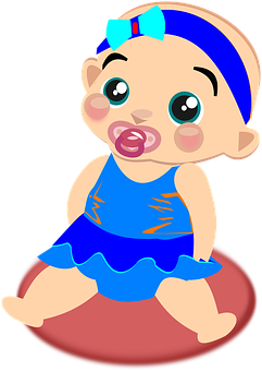 Cute Cartoon Babyin Blue Dress