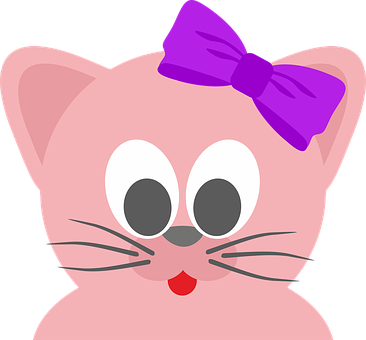 Cute Cartoon Catwith Purple Bow