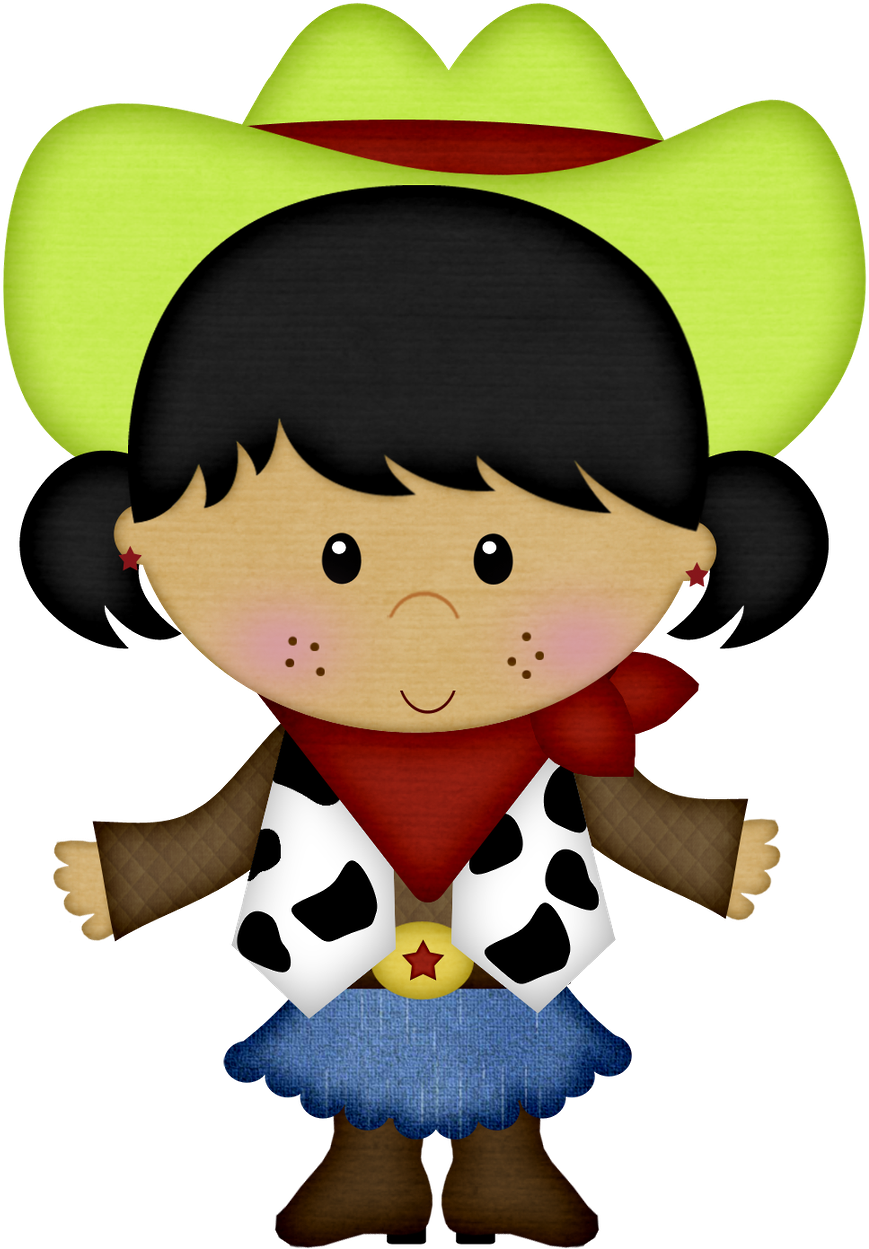 Cute Cartoon Cowgirl Illustration.png PNG with transparent background