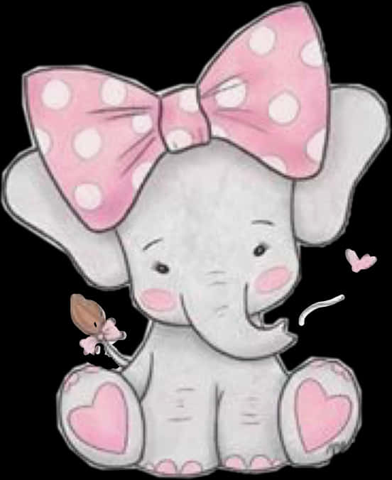 Cute Cartoon Elephantwith Pink Bow