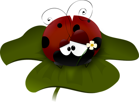 Cute Cartoon Ladybugon Leaf PNG with transparent background