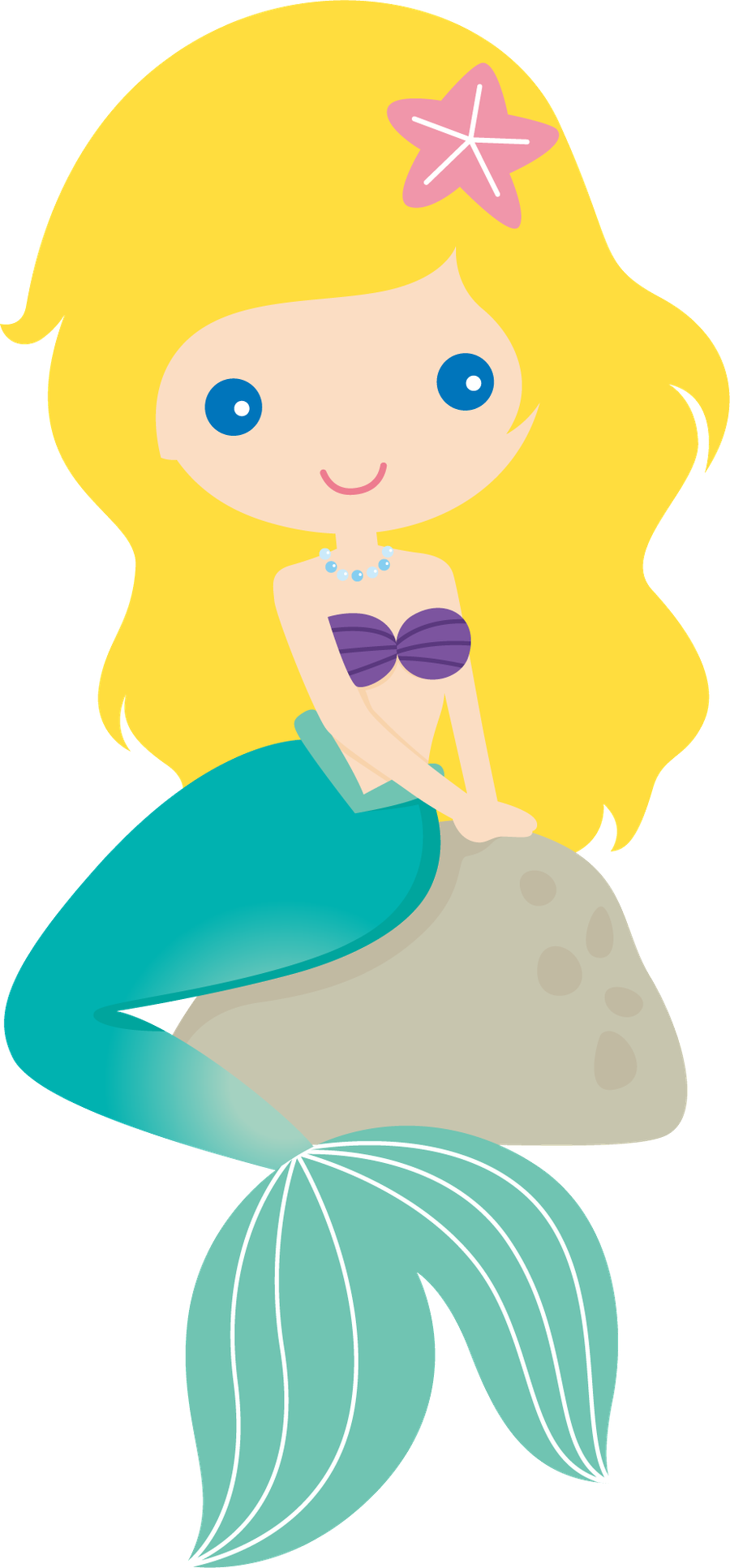 Cute Cartoon Mermaid Sittingon Rock