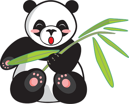 Cute Cartoon Panda Eating Bamboo