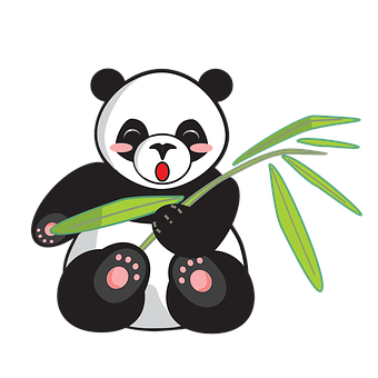 Cute Cartoon Panda Eating Bamboo