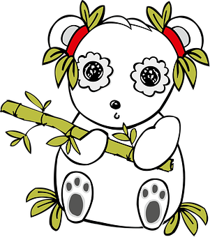 Cute Cartoon Pandawith Bamboo PNG with transparent background