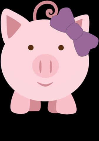 Cute Cartoon Pigwith Purple Bow