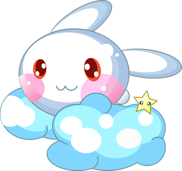 Cute Cartoon Rabbiton Clouds PNG with transparent background