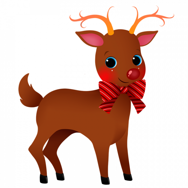 Cute Cartoon Reindeerwith Red Bow