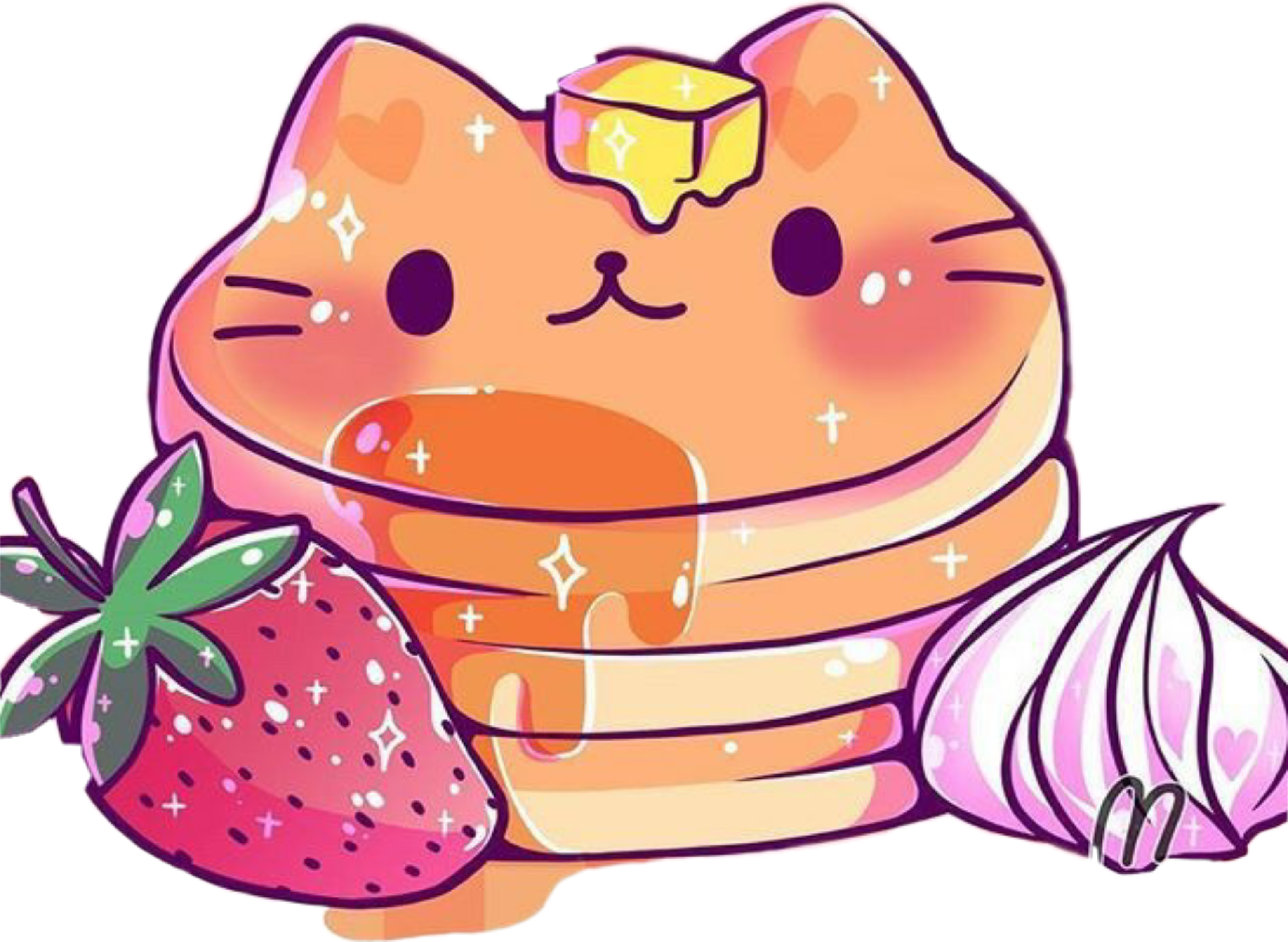 Cute Cat Pancake Strawberry Onion Illustration