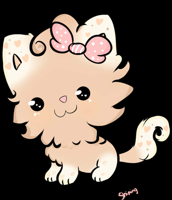 Cute Kawaii Catwith Bow PNG with transparent background