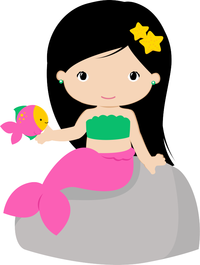 Cute Mermaid With Fish Friend Clipart