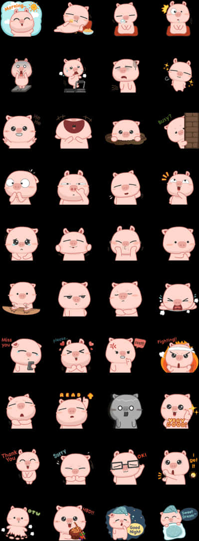 Cute Piglet Emoticons Collection PNG with transparent background