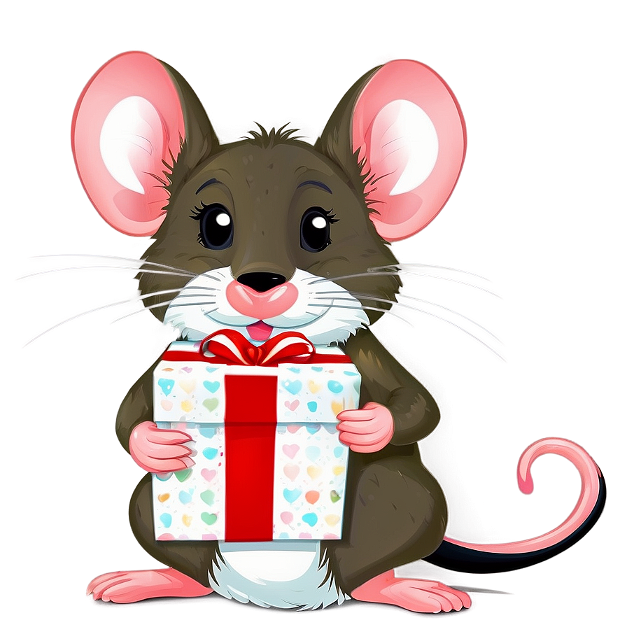 Cute Rat With Gift Png 1