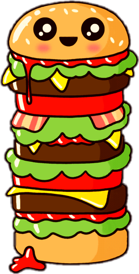 Cute Stacked Hamburger Cartoon PNG with transparent background