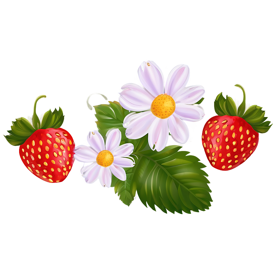 Cute Strawberry With Flowers Png Cjg