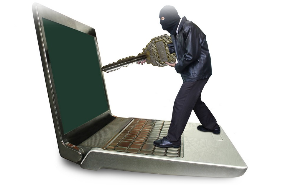 Cyber Thief Unlocking Laptop PNG with transparent background