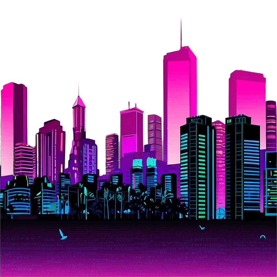 Cyberpunk City Vaporwave Png Leo