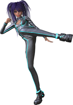Cyberpunk Martial Artist Character PNG with transparent background