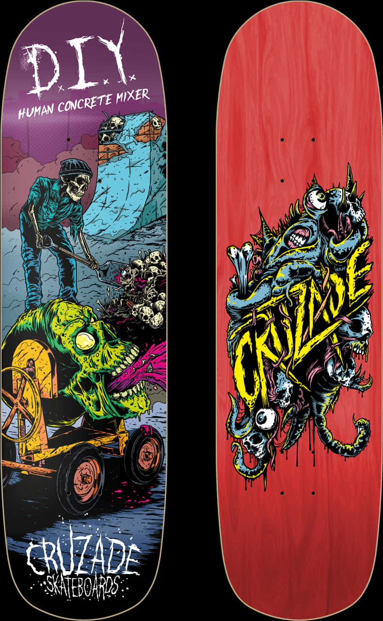 D I Y Human Concrete Mixerand Crusade Skateboards Deck Art PNG with transparent background