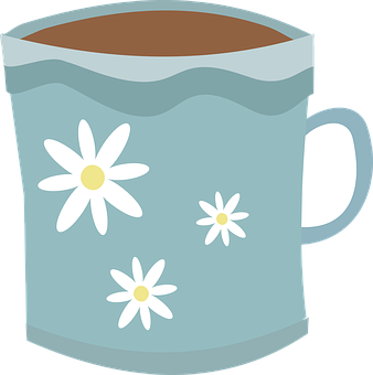 Daisy Decorated Mug Fullof Coffee PNG image with a transparent background, free high-resolution download