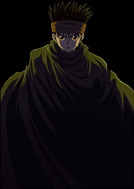 Dark Cloaked Anime Character PNG with transparent background