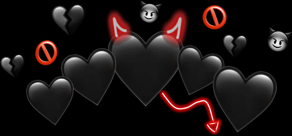 Dark Heartsand Devil Emoji PNG with transparent background