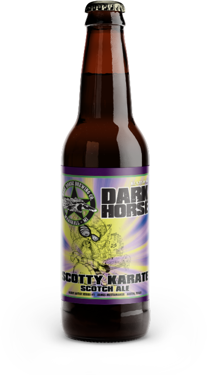 Dark Horse Scotty Karate Scotch Ale Beer Bottle PNG image with a transparent background, free high-resolution download