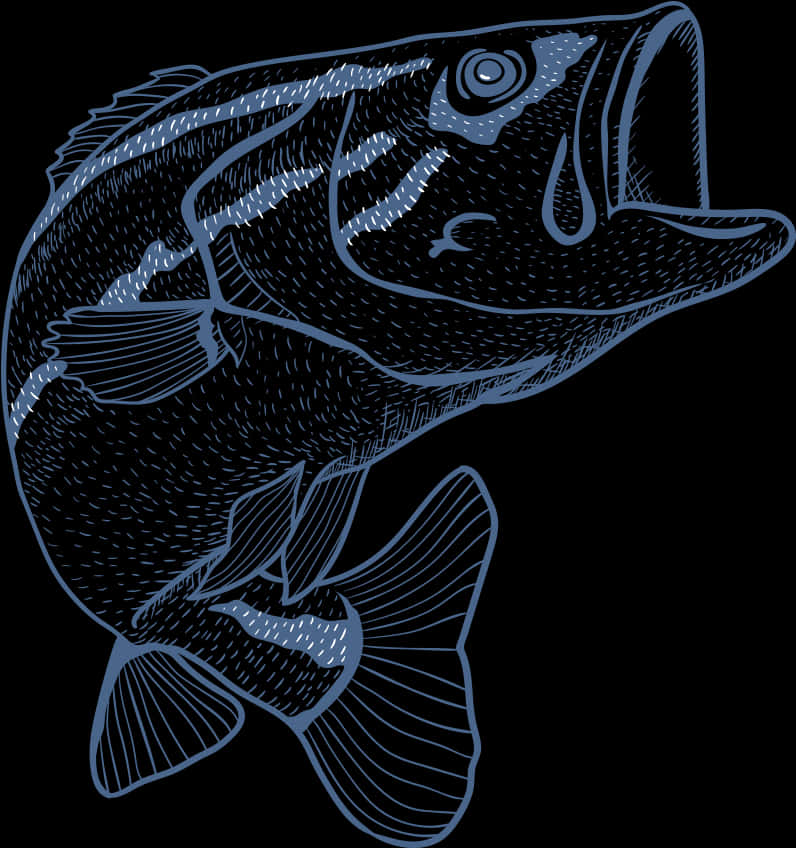 Dark Outlined Fish Illustration