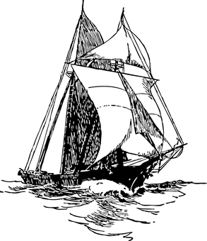 Dark Ship Silhouetteat Sunset PNG with transparent background