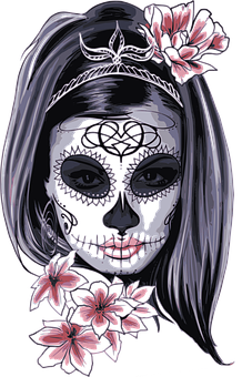 Dayofthe Dead Sugar Skull Art PNG with transparent background