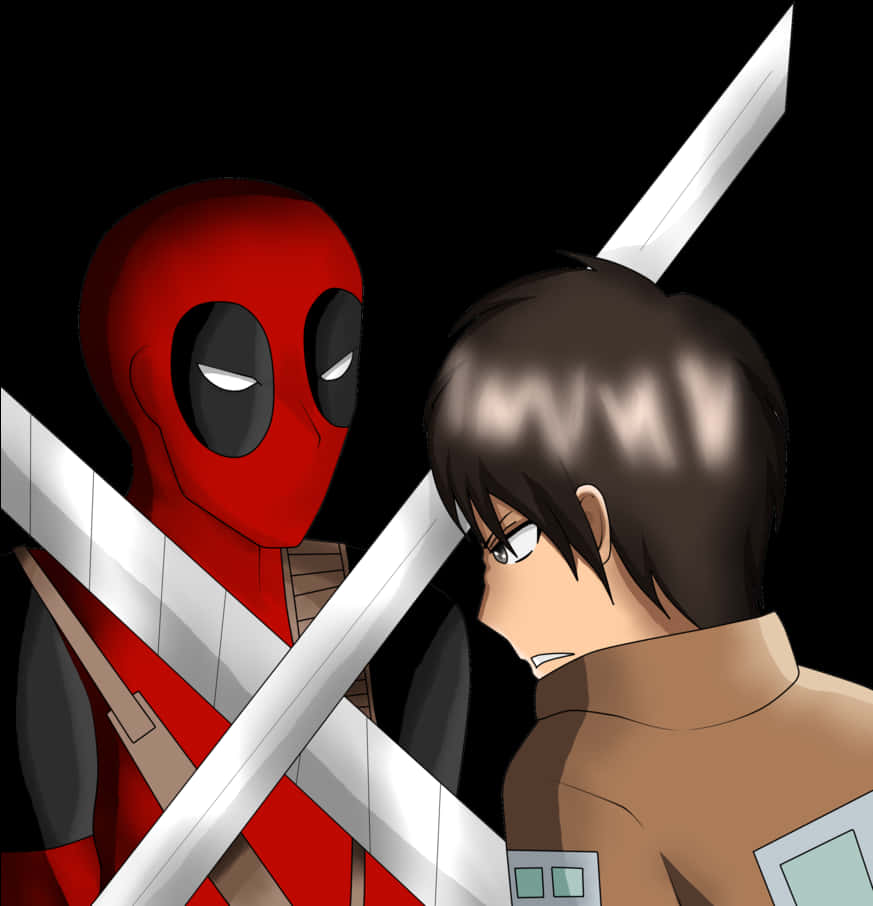 Deadpooland Eren Crossover Art PNG with transparent background