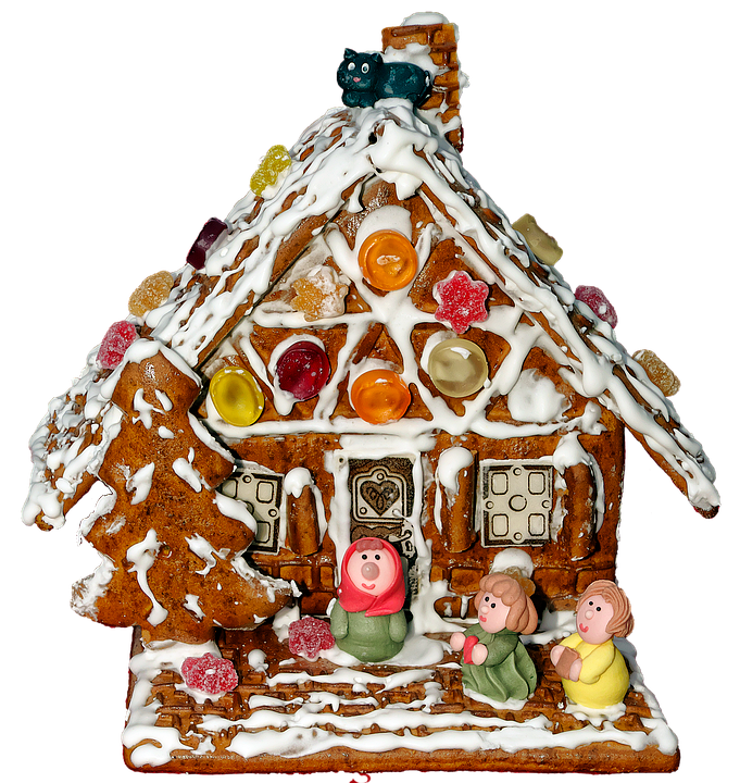 Decorated Gingerbread Housewith Figurines PNG with transparent background