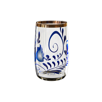 Decorative Blue Pattern Glass Tumbler PNG image with a transparent background, free high-resolution download