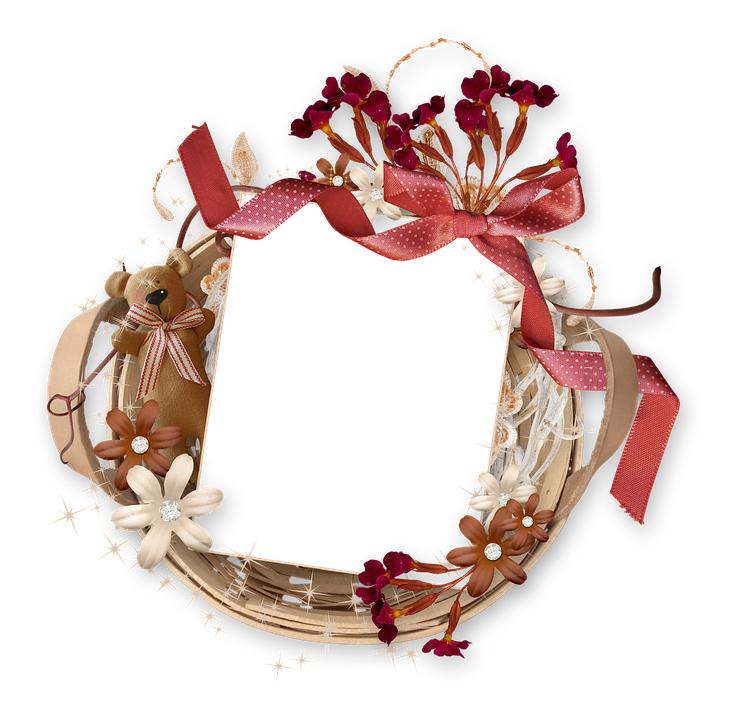 Decorative Floral Wreath Framewith Teddy Bear