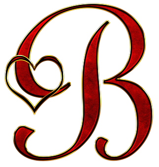 Decorative Letter Bwith Heart PNG with transparent background