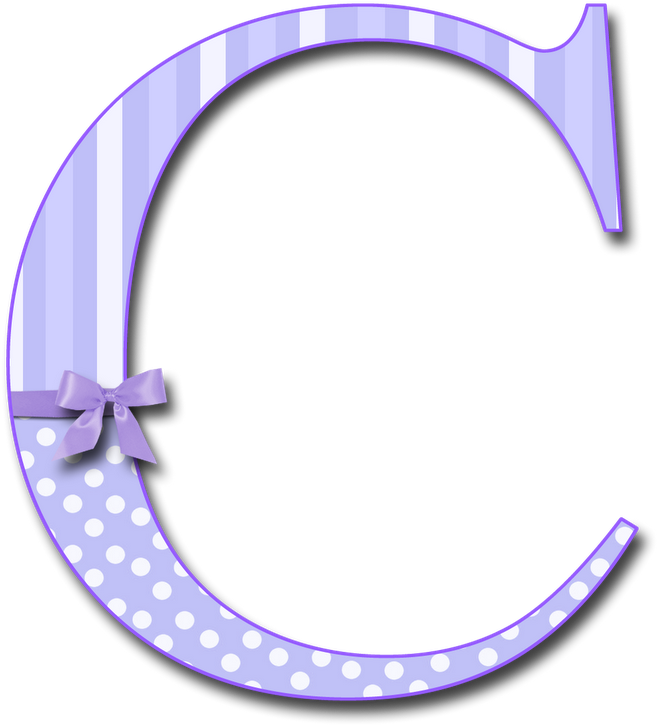 Decorative Letter C Purple Stripes Polka Dots