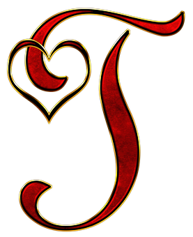 Decorative Letter Jwith Heart PNG with transparent background
