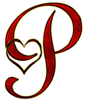Decorative Letter Pwith Heart Design PNG with transparent background