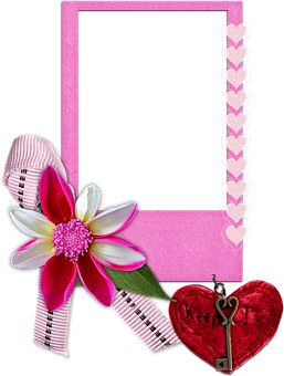 Decorative Pink Framewith Flowerand Hearts