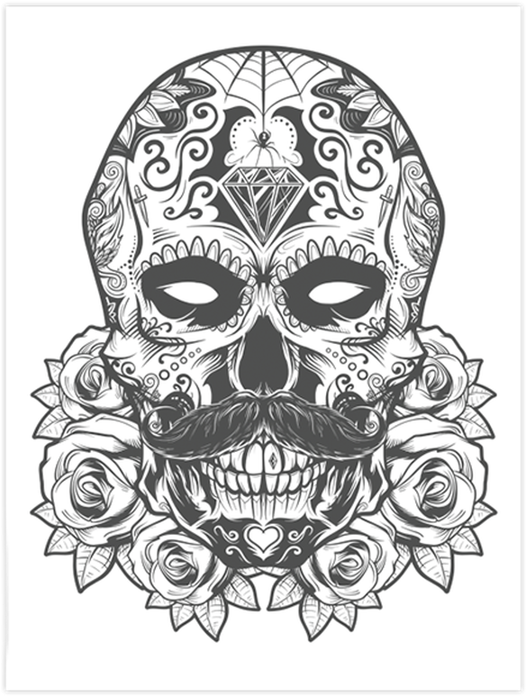 Decorative Skullwith Roses Tattoo Design